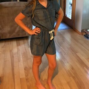Chambray denim look Justice romper sz 14